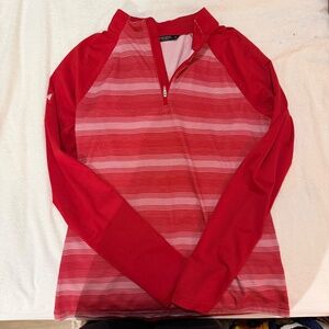 LevelWear Womens Golf Zippered Pullover Long Sleeve Lightweight Striped Red Sz S